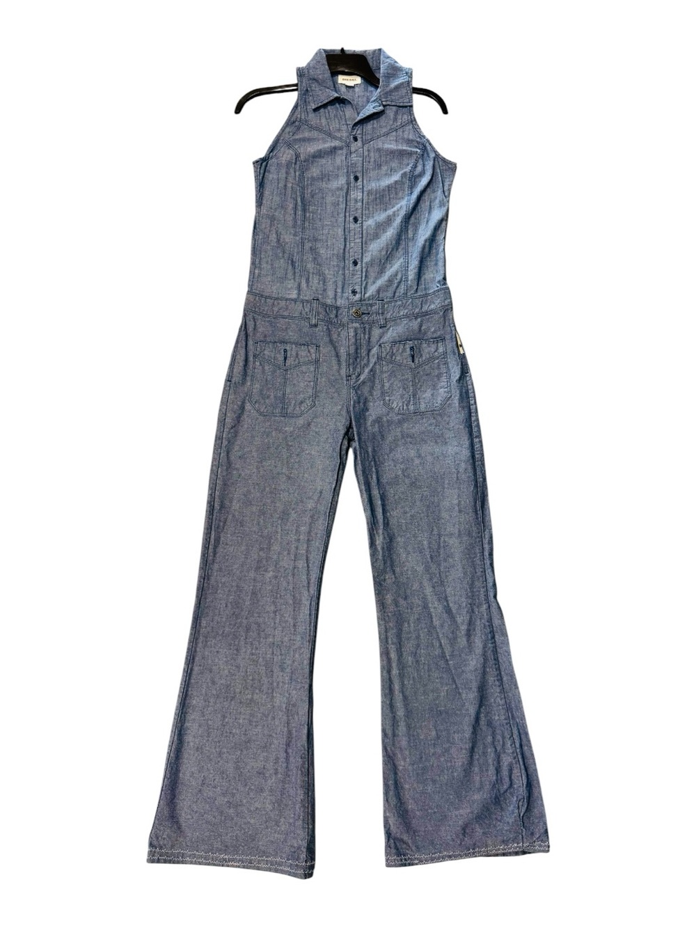Diesel Vintage y2k Full Length Sleeveless Chambray Jumpsuit in Blue